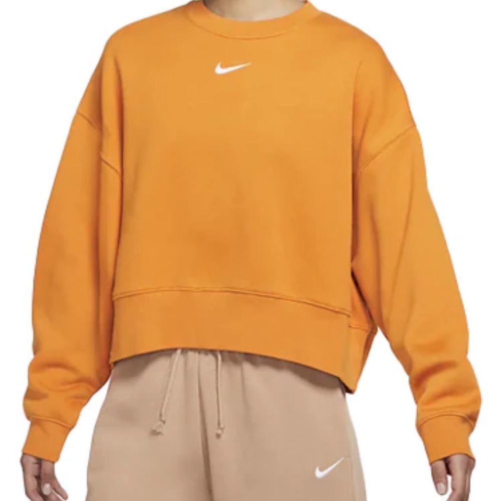 Nike Oversized Cropped Crewneck Sweatshirt Middle Swoosh Orange Women’s Size XL